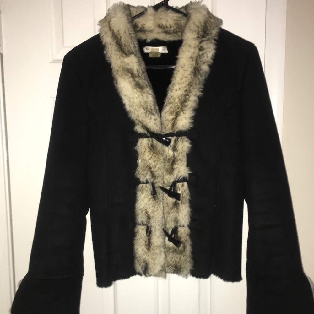 XS White house black market suede jacket w/ fur